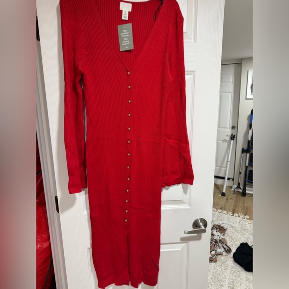 RIB-KNIT BUTTON-FRONT DRESS - Picture 3 of 3